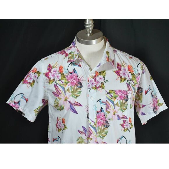 Pac Sun White Pink Green Floral Short Sleeve Shirt - M - Picture 2 of 4